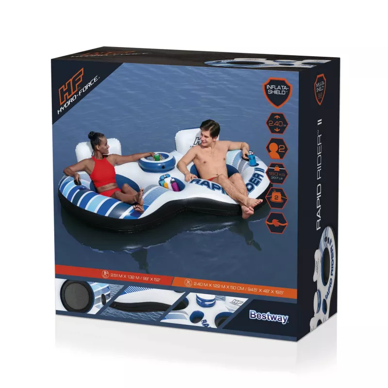 Bestway Hydro-Force Rapid Rider II Podwójna rura rzeczna, Wielokolorowa, Rura pływająca, Wzór, Chłopiec/Dziewczynka, 180 kg, 2 osoby