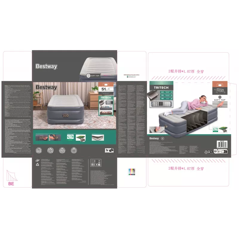 Bestway Tritech Air Mattress Twin z wbudowaną pompą AC i powłoką antybakteryjną 1,91 m x 97 cm x 51 cm