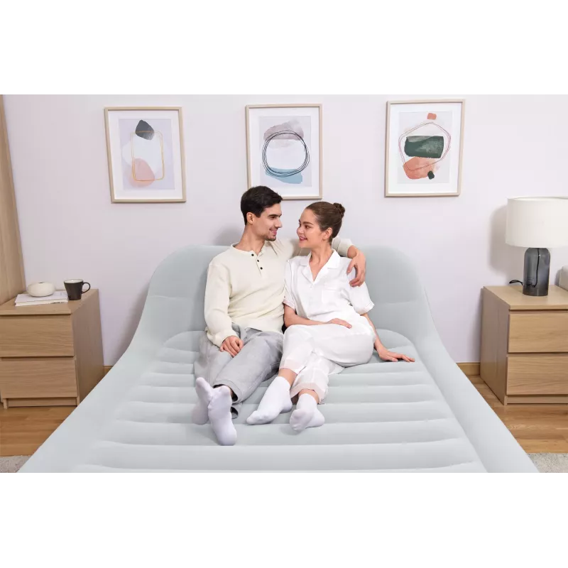 Bestway Tritech SleekFlow Air Mattress z zagłówkiem Queen z wbudowaną pompą AC i powłoką antybakteryjną 2,26 m x 1,52 m x 84 cm