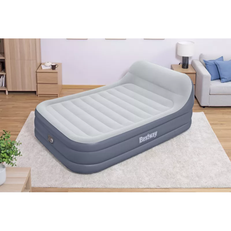 Bestway Tritech SleekFlow Air Mattress z zagłówkiem Queen z wbudowaną pompą AC i powłoką antybakteryjną 2,26 m x 1,52 m x 84 cm