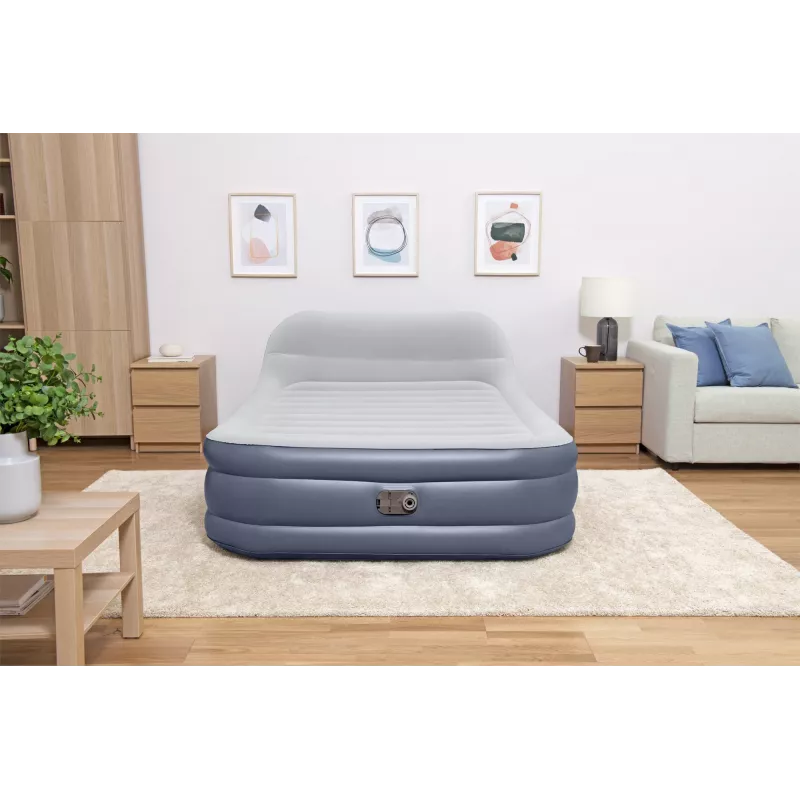 Bestway Tritech SleekFlow Air Mattress z zagłówkiem Queen z wbudowaną pompą AC i powłoką antybakteryjną 2,26 m x 1,52 m x 84 cm