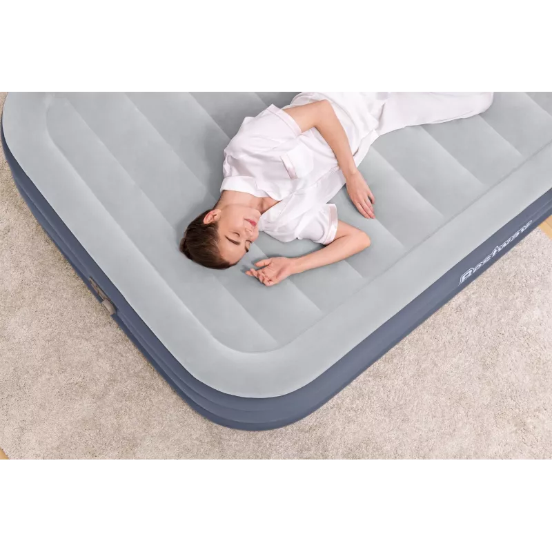 Bestway Tritech SleekFlow Air Mattress z zagłówkiem Queen z wbudowaną pompą AC i powłoką antybakteryjną 2,26 m x 1,52 m x 84 cm