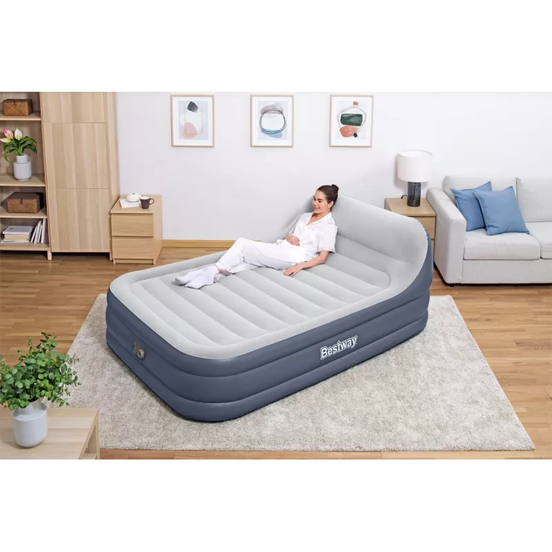 Bestway Tritech SleekFlow Air Mattress z zagłówkiem Queen z wbudowaną pompą AC i powłoką antybakteryjną 2,26 m x 1,52 m x 84 cm