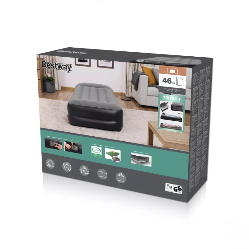Najlepszy materac powietrzny Tritech Twin z wbudowaną pompką AC i powłoką antybakteryjną 1,91 m x 97 cm x 46 cm