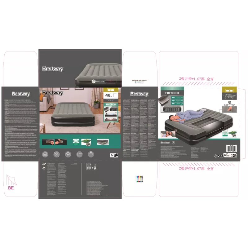 Materac powietrzny Bestway Tritech Queen z wbudowaną pompą AC i powłoką antybakteryjną 2,03 m x 1,52 m x 46 cm
