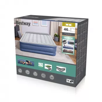 Bestway Tritech Materac powietrzny Queen z wbudowaną pompą AC i powłoką antybakteryjną 2,03 m x 1,52 m x 46 cm
