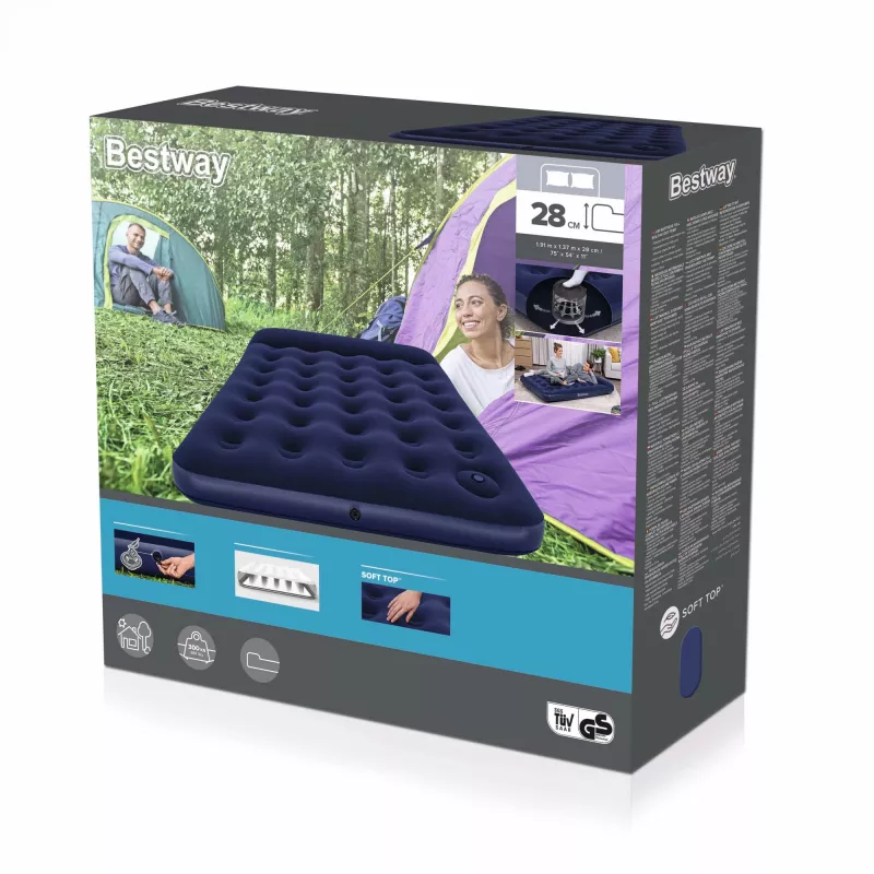 Materac powietrzny Bestway Full z wbudowaną pompką nożną 1,91 m x 1,37 m x 28 cm