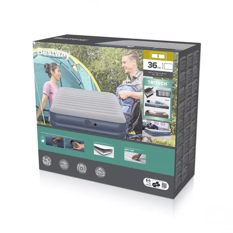Bestway Tritech materac powietrzny Queen z akumulatorową pompką 2,03 m x 1,52 m x 36 cm