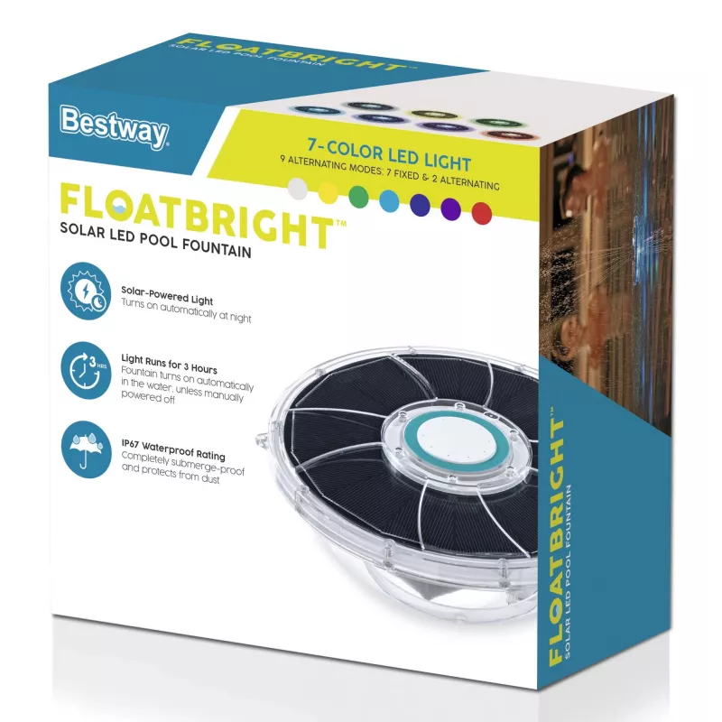 Bestway FloatBright Solarna LED Fontanna Basenowa, fontanna basenowa, ABS, politereftalan etylenu (PET), stal nierdzewna, EMC/EN60598/EN60335, bateria, 5 V, 182 mm