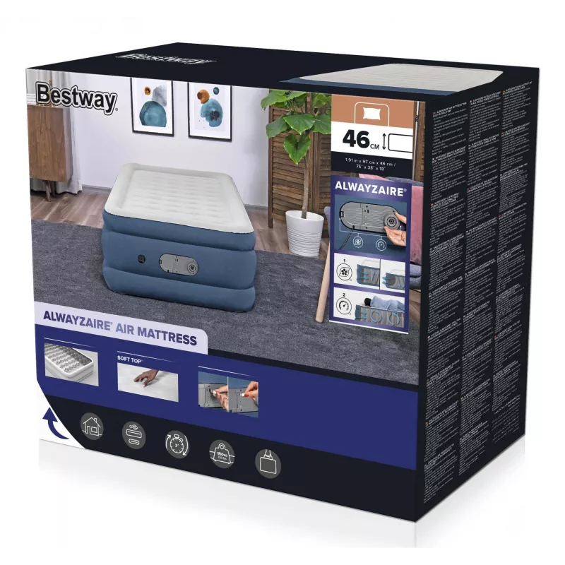 Materac powietrzny Bestway AlwayzAire Twin z wbudowaną podwójną pompą 1,91 m x 97 cm x 46 cm