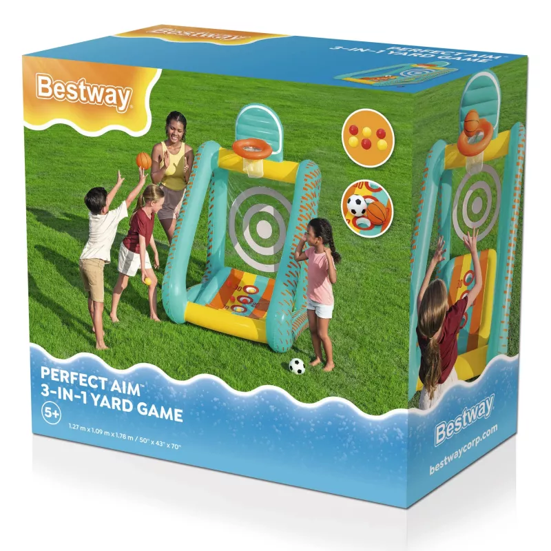 Bestway Perfect Aim 3-w-1 dmuchane centrum gier ogrodowych, Dmuchane centrum zabaw, 5 lat, Polichlorek winylu (PVC), Wielokolorowy