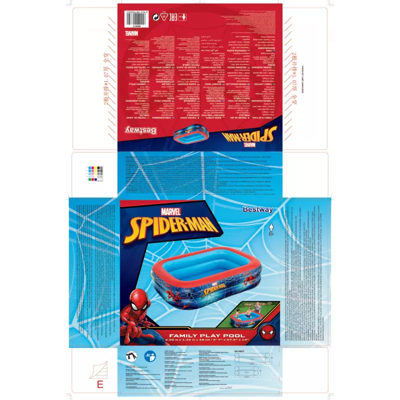 Bestway Basen do zabawy, Basen dmuchany, 450 L, Prostokątny, 6 lat, Spider-Man, Winyl
