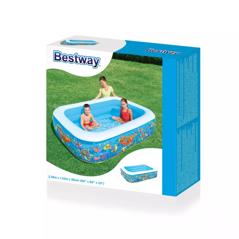 Bestway Nadmuchiwany Rodzinny Basen Zabawowy 2,29 m x 1,52 m x 56 cm, Basen dmuchany, 702 l, Prostokątny, 6 lat, Winyl, Wielokolorowy