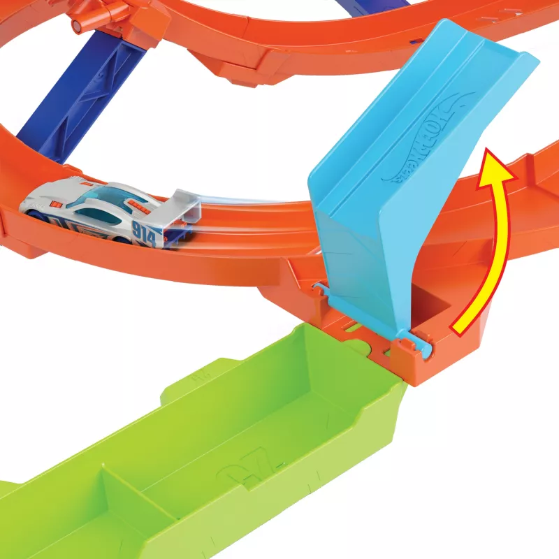 Hot Wheels Action Loop Cyclone Challenge Track Set z samochodzikiem w skali 1:64, łatwe przechowywanie