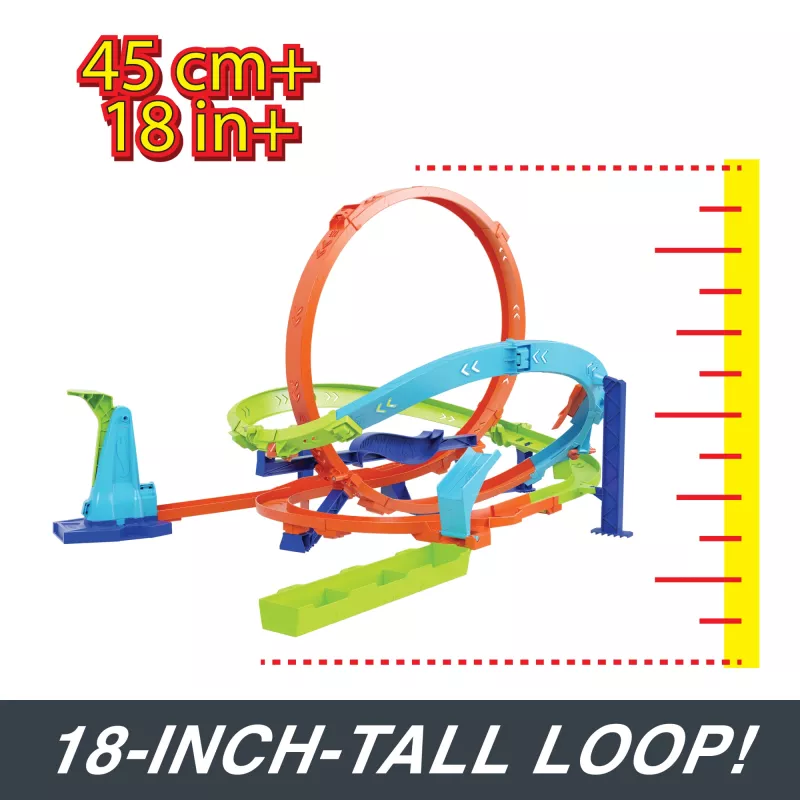 Hot Wheels Action Loop Cyclone Challenge Track Set z samochodzikiem w skali 1:64, łatwe przechowywanie