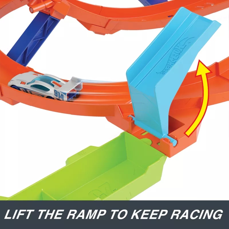 Hot Wheels Action Loop Cyclone Challenge Track Set z samochodzikiem w skali 1:64, łatwe przechowywanie