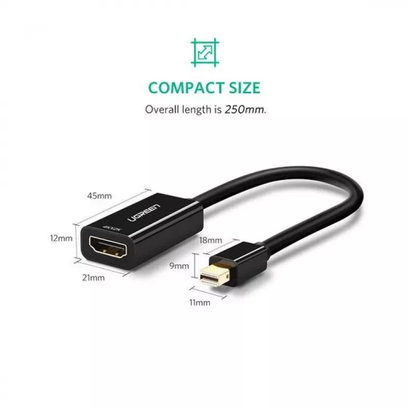 Ugreen 40360 adapter kablowy wideo 0,25 m Mini DisplayPort HDMI Czarny