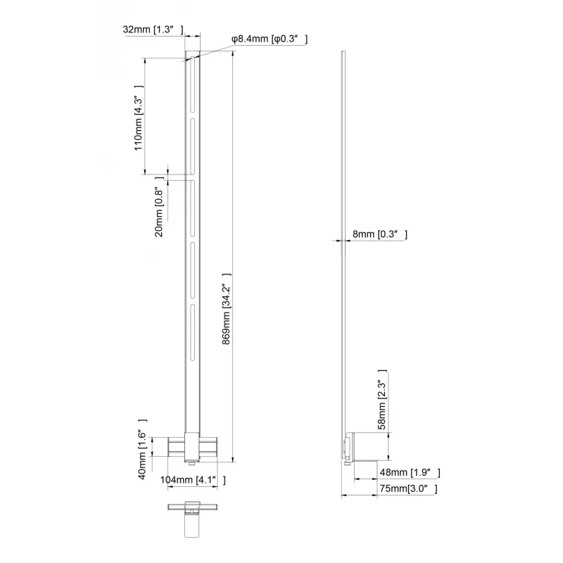 Multibrackets M Pro Series - Uchwyt do soundbara XL, Czarny, Stal, 15 kg, 165,1 cm (65 cali), 2,79 m (110 cali), 104 mm