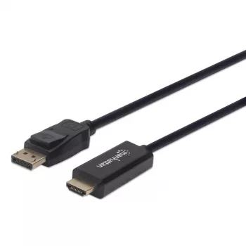 Kabel Manhattan DisplayPort 1.2 na HDMI, 4K@60Hz, 1m, męski na męski, DP z zatrzaskiem, czarny, nie dwukierunkowy, trzyletnia gwarancja, odpowiednik 3F-DP-HDMI-4K60-HDR