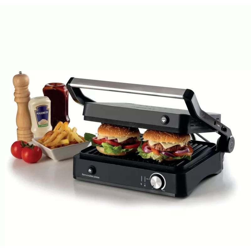 Ariete 1934 MetalGrill 3w1, Grill elektryczny do różnorodnego grillowania, 2000 W, 3 tryby gotowania, płyty nieprzywierające, Srebrny/Czarny