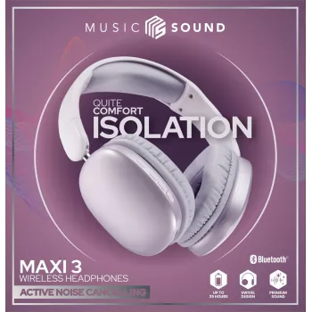 Słuchawki bezprzewodowe nauszne Music Sound MAXI3 z aktywną redukcją szumów: immersyjne i pozbawione rozpraszaczy wrażenia odsłuchowe, do 35 godzin pracy na baterii. Nowoczesny design, wygoda, styl i potężny, rewolucyjny dźwięk.