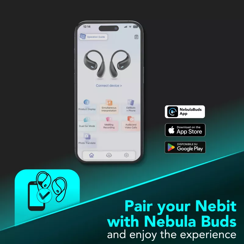 Cellularline Nebit – TWS Translator NEBIT TWS earbuds z funkcją tłumaczenia w czasie rzeczywistym. Eleganckie i inteligentne, zaprojektowane, aby przełamywać bariery językowe i wspierać natychmiastową komunikację oraz transkrypcję.