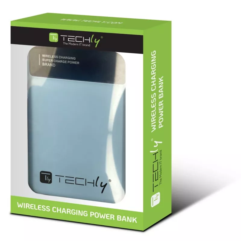 Techly I-CHARGE-10LCDBL powerbank Litowo-polimerowy (LiPo) 10000 mAh Ładowanie bezprzewodowe Niebieski