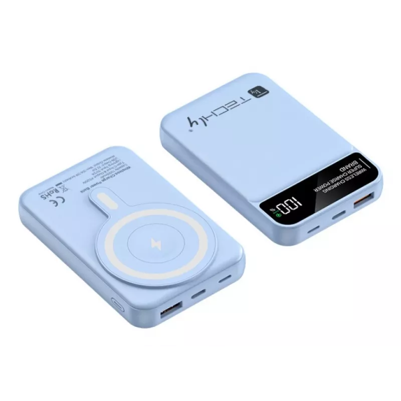 Techly I-CHARGE-10LCDBL powerbank Litowo-polimerowy (LiPo) 10000 mAh Ładowanie bezprzewodowe Niebieski