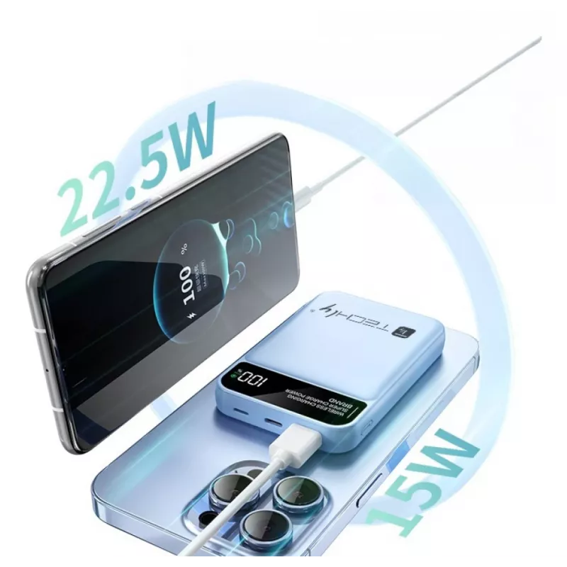 Techly I-CHARGE-10LCDBL powerbank Litowo-polimerowy (LiPo) 10000 mAh Ładowanie bezprzewodowe Niebieski