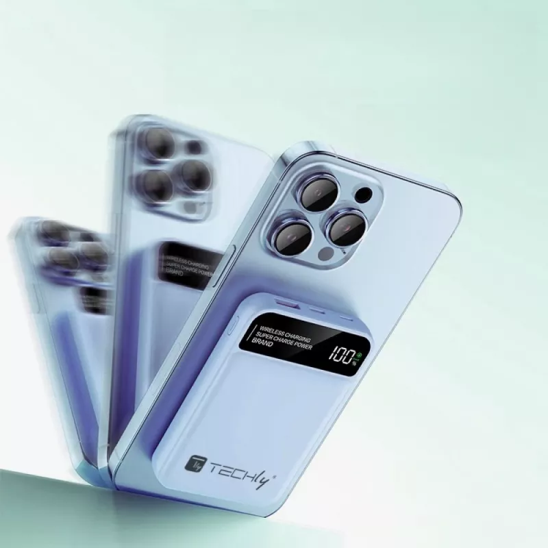 Techly I-CHARGE-10LCDBL powerbank Litowo-polimerowy (LiPo) 10000 mAh Ładowanie bezprzewodowe Niebieski