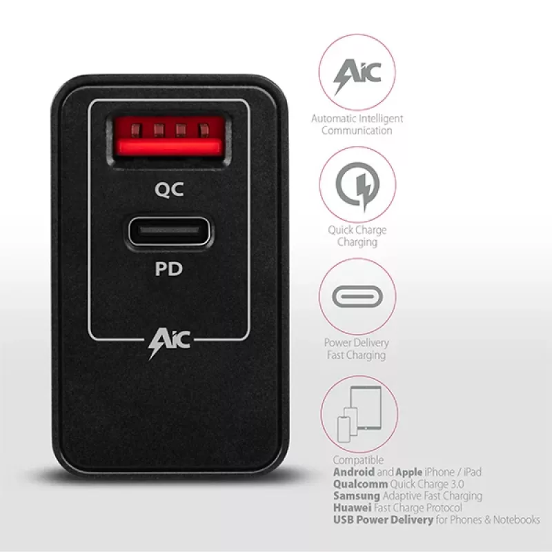 Axagon ACU-PQ22 ładowarka do urządzeń mobilnych Telefon komórkowy, Powerbank, Smartfon, Smartwatch, Tablet, Uniwersalna Czarny AC Szybkie ładowanie Wewnętrzna