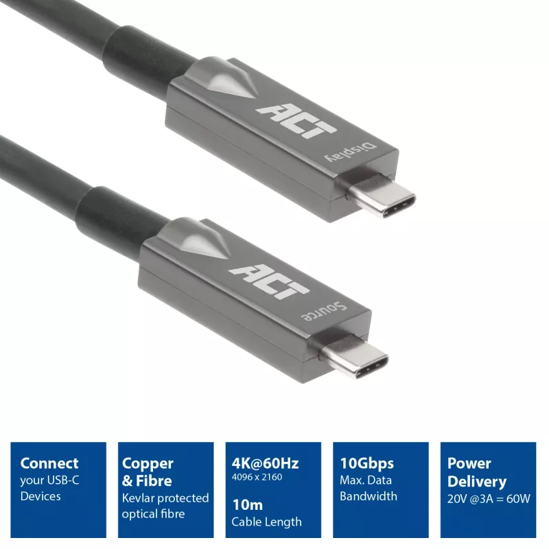 ACT USB-C 3.2 Gen2 Active Optical kabel (AOC) kabel połączeniowy, 10m