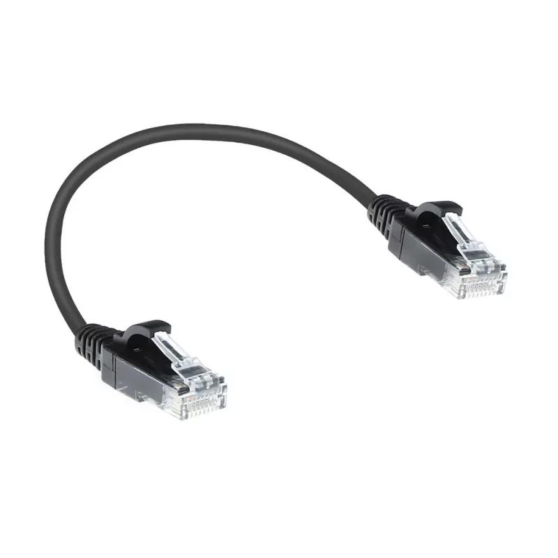 ACT czarny 0,15 m LSZH U/UTP CAT6 datacenter slimline kabel krosowy bez zaczepów ze złączami RJ45