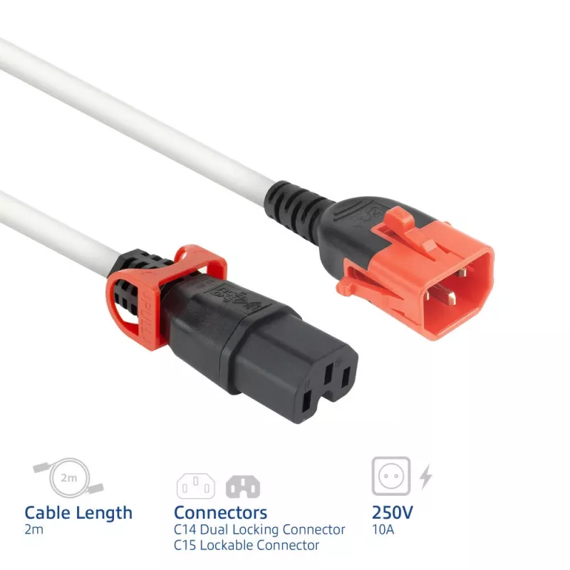 ACT Powercord C14 IEC Lock+ Dual Locking - C15 IEC Lock+ biały 2 m, PC3875