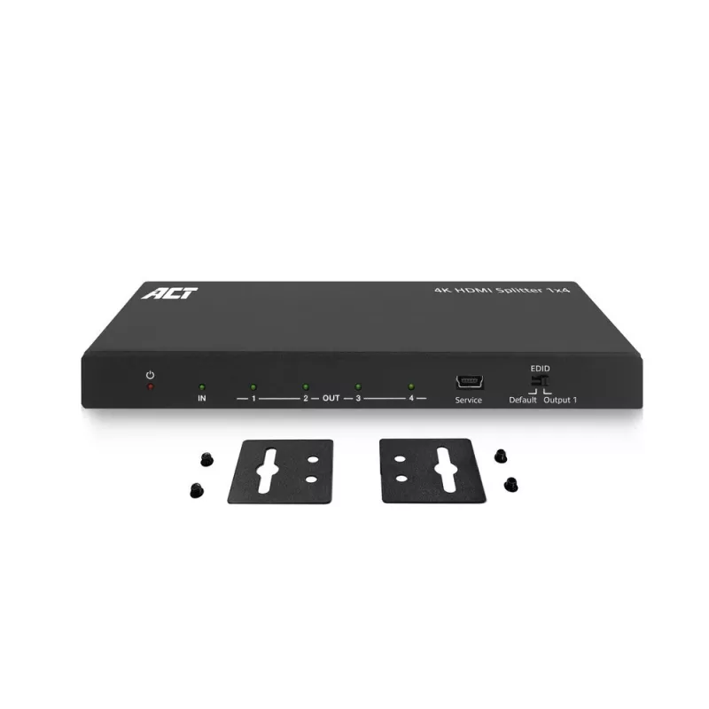 Rozdzielacz ACT 4K HDMI, 1 wejście, 4 wyjścia, obsługa EDID, HDMI, 4x HDMI, 3840 x 2160 pikseli, Czarny, 4K Ultra HD, 10,2 Gbit/s