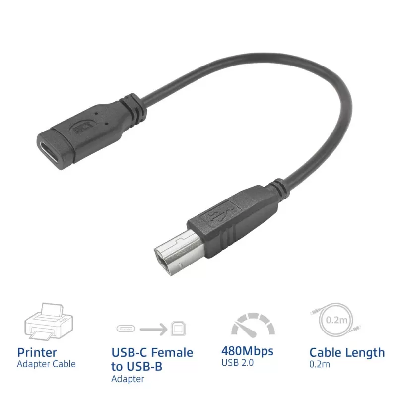 ACT Kabel przejściówki USB Typu-C żeński na USB-B 2.0 do drukarki 0,2m