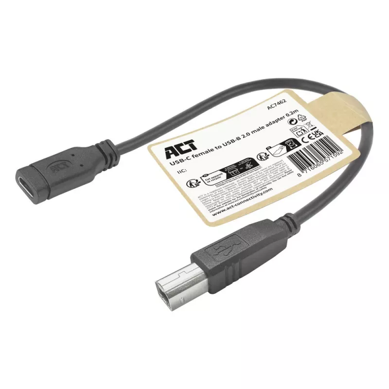 ACT Kabel przejściówki USB Typu-C żeński na USB-B 2.0 do drukarki 0,2m