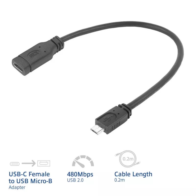 adapter kablowy ACT USB Type-C żeński na USB micro B 2.0 męski 0,2m