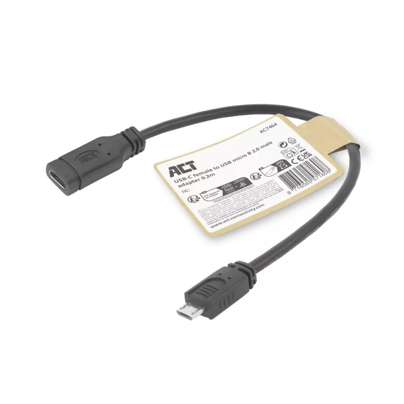 adapter kablowy ACT USB Type-C żeński na USB micro B 2.0 męski 0,2m
