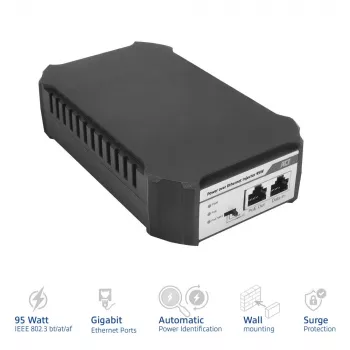 Wtryskiwacz PoE ACT 95 W IEEE 802.3bt, Gigabit Ethernet, 1000 Mbit/s, 10/100/1000, PoE++ (4PPoE), IEEE 802.3af, IEEE 802.3at, IEEE 802.3bt, Cat6a