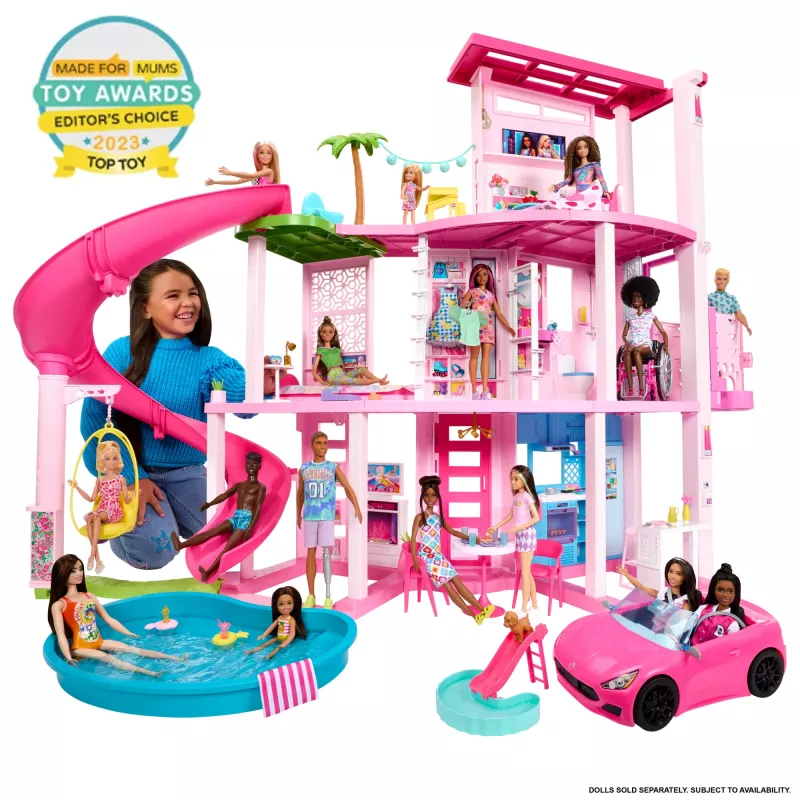 Barbie Dreamhouse domek dla lalek z basenem i zjeżdżalnią - 75+ elementów (HMX10)