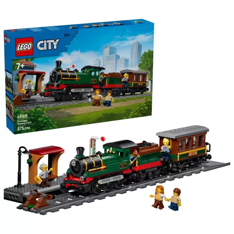 LEGO City 60511 Retro pociąg z lokomotywą parową (575 elem.)