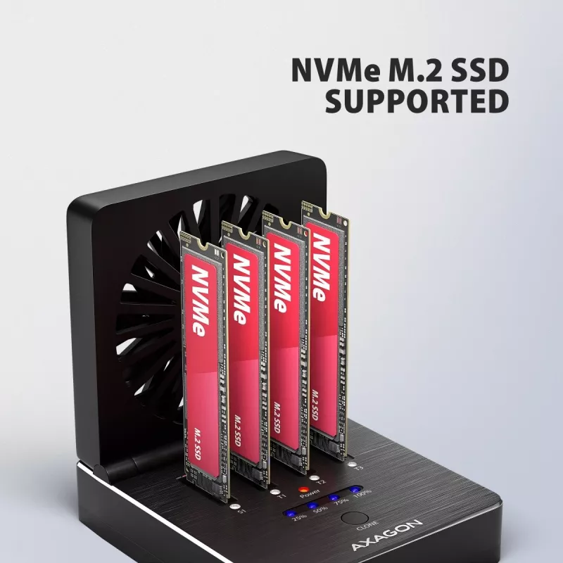 AXAGON ADSA-M2C44 USB4 40Gbps 4-zatokowa stacja dokująca M.2 NVMe SSD z funkcją klonowania offline, aluminium, aktywne chłodzenie