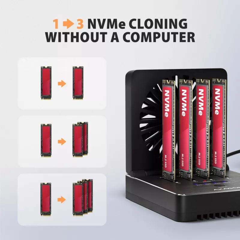 AXAGON ADSA-M2C44 USB4 40Gbps 4-zatokowa stacja dokująca M.2 NVMe SSD z funkcją klonowania offline, aluminium, aktywne chłodzenie