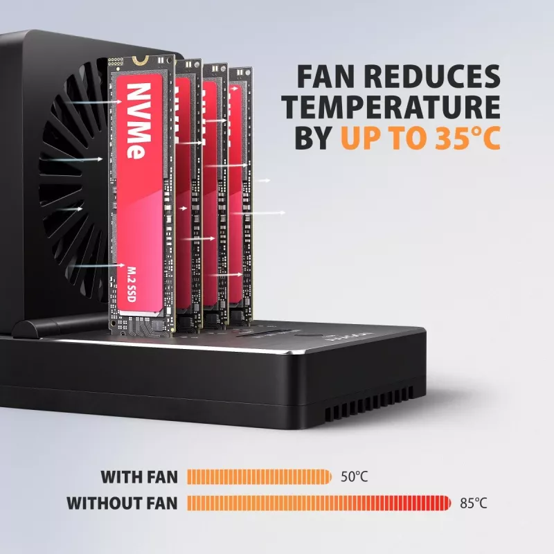 AXAGON ADSA-M2C44 USB4 40Gbps 4-zatokowa stacja dokująca M.2 NVMe SSD z funkcją klonowania offline, aluminium, aktywne chłodzenie