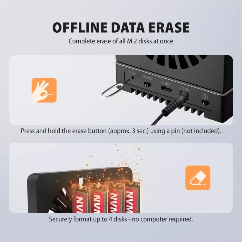 AXAGON ADSA-M2C44 USB4 40Gbps 4-zatokowa stacja dokująca M.2 NVMe SSD z funkcją klonowania offline, aluminium, aktywne chłodzenie