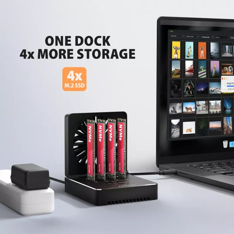 AXAGON ADSA-M2C44 USB4 40Gbps 4-zatokowa stacja dokująca M.2 NVMe SSD z funkcją klonowania offline, aluminium, aktywne chłodzenie