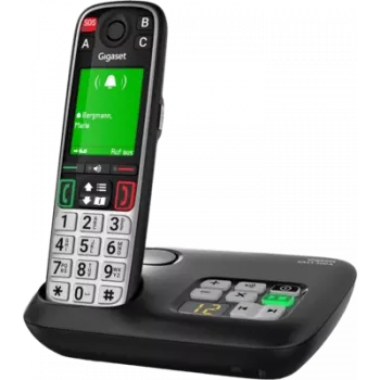 Gigaset EASY 500A DECT Telefon Bezprzewodowy z Automatyczną Sekretarką, Przyciskiem SOS, 2,2-calowym Kolorowym Wyświetlaczem, Czarny