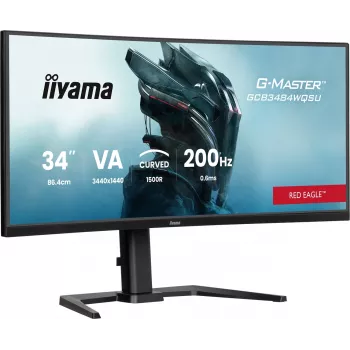 iiyama G-Master GCB3484WQSU-B2 Red Eagle 86.4 cm (34 inch) 3440 x 1440 pikseli UWQHD VA Curved Gaming Monitor 200Hz 0.6ms FreeSync Premium HDMI DisplayPort USB Hub Głośniki Czarny