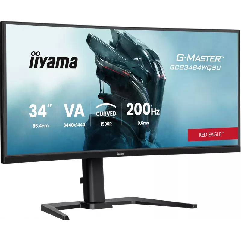 iiyama G-Master GCB3484WQSU-B2 Red Eagle 86.4 cm (34 inch) 3440 x 1440 pikseli UWQHD VA Curved Gaming Monitor 200Hz 0.6ms FreeSync Premium HDMI DisplayPort USB Hub Głośniki Czarny